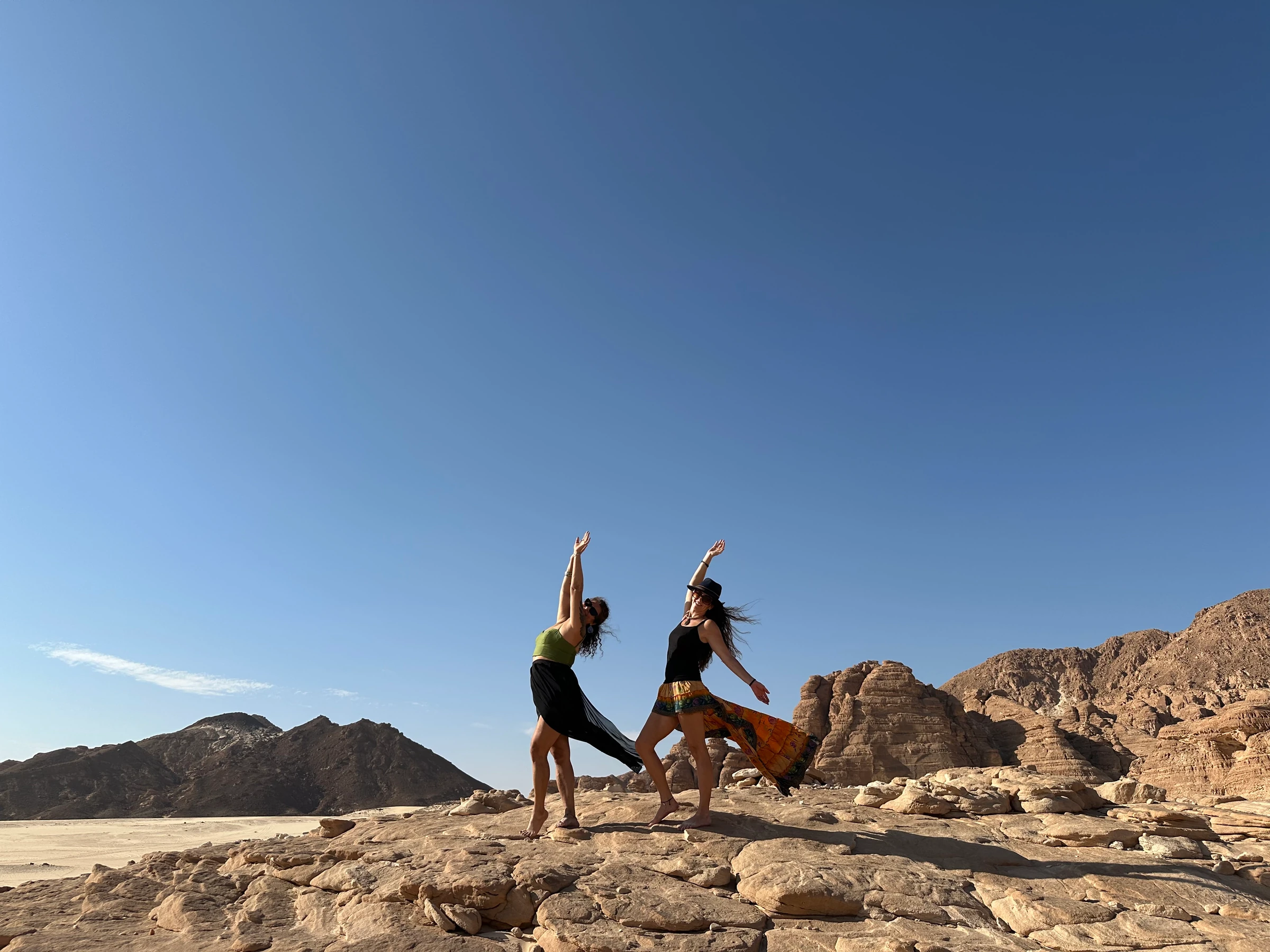 Rosi moving through a sunlit desert landscape